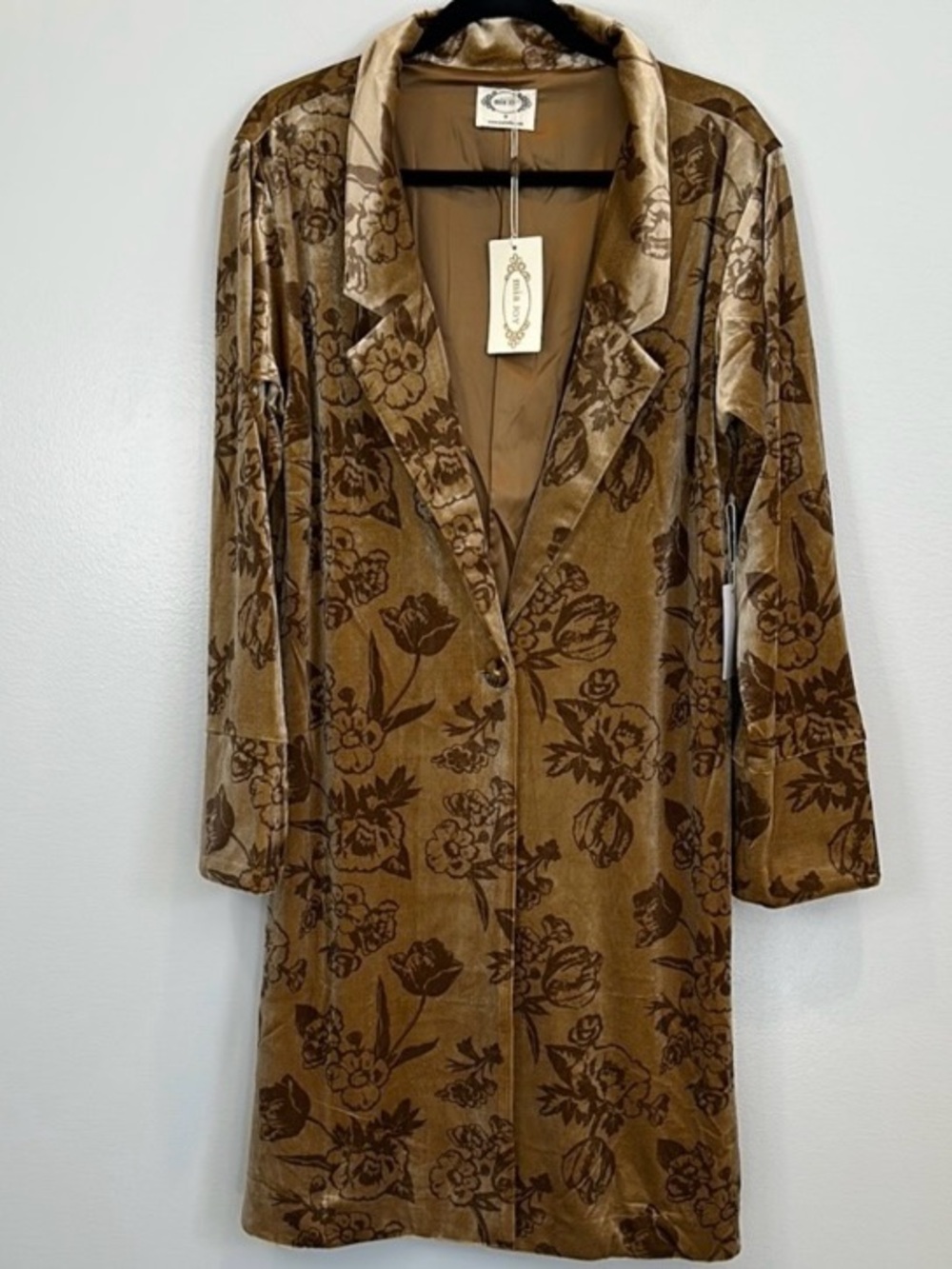 Joyfolie Mía Joy Anthropologie Gold-Brown Floral Velvet Duster